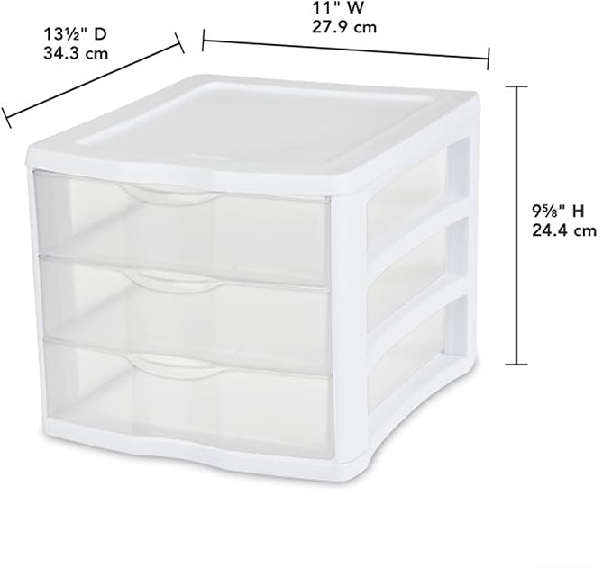 Sterilite Clearview Compact Stacking 3 Drawer Storage Organizer System, (8 Pack)