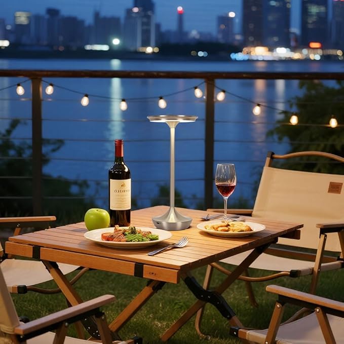 Rechargeable Cordless Table Lamp,Portable Outdoor Battery Operated LED Table Light Touch Control 3 Color Dimmable for Bedroom, Patio, Cofee,Dining Home,Restaurant&Living Room-Silver