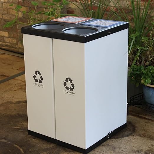 RecycleBoxBin Double Recycling Bin - Large Capacity (25 gal. per bin), All Plastic Construction, Light-Weight, with Changeable Label System