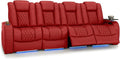 Seatcraft Diamante Zero-Gravity CoolZero Italian Leather Home Theater Seating, Power Headrest, Power Recline, Row of 4 Sofa, Red