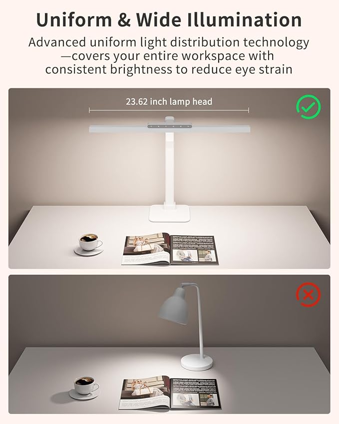 LED Desk Lamp with Base, 24W Brightness Touch Control Desk Light for Home Office, Eye-Caring Tall Adjustable Architect Lights for Reading, Drawing, Crafts, Gaming, Workbench, Study