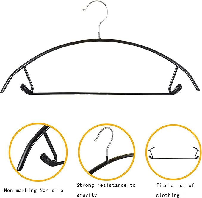 Premium PVC Coating Metal Hangers 40 Pack, Heavyduty, Non Slip Slimline, Suit Jacket T Shirt Hangers, Gold Hooks, Space Saving Clothes Hanger (Black)