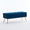 Velvet Storage Bench with Gold Legs& Nailhead Trim, 46" Wide Upholstered Modern Bedroom Bench for End of Bed, Tufted Ottoman for Entryway Living Room Dining Room (Navy Blue, 46" Wide)