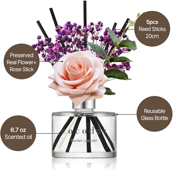 COCODOR Rose Flower Reed Diffuser/Lovely Peony/6.7oz(200ml)/1 Pack/Reed Diffuser, Reed Diffuser Set, Oil Diffuser & Reed Diffuser Sticks, Home Decor & Office Decor, Fragrance and Gifts