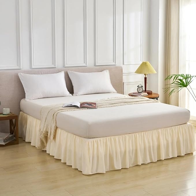Bed Skirt Queen Size Ruffled Bed Skirt with Split Corners, Queen Bed Skirts 16 Inch Drop with Platform, 16'' Queen, Beige