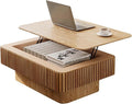 Lift Coffee Table with Storage & Adjustable Height, Solid Wood Coffee Table Fluted Center Table Accent Tea Table or Living Room, Apartment, Office (38.6" Natural)