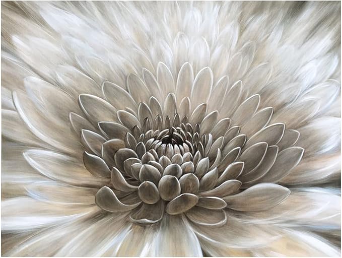 Floral Wall Art in Neutral Color Modern Farmhouse Canvas Decor White Chrysanthemum Flower Picture Hanging Framed Artwork for Office Bedroom Living Room