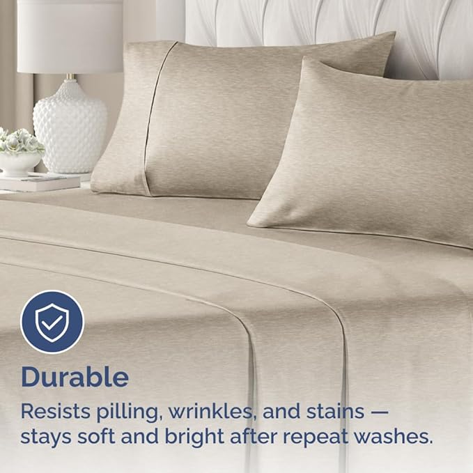 King Pillow Cases Set of 4 - Ultra Soft Hotel Quality Pillowcase Covers - Comfy, Cozy & Wrinkle Free - Shrinkage and Fade Resistant - Machine Washable Pillow Protectors - 4 Piece Set - Heathered Beige