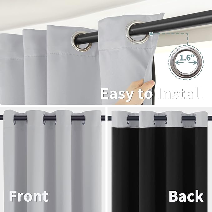 BGment Light Grey Blackout Curtains for Bedroom Window 84 Inch Length 2 Panels Set, 100% Light Blocking Thermal Insulated Grommet Drapes for Living Room Darkening with Black Liner, 52 Inch Wide Each