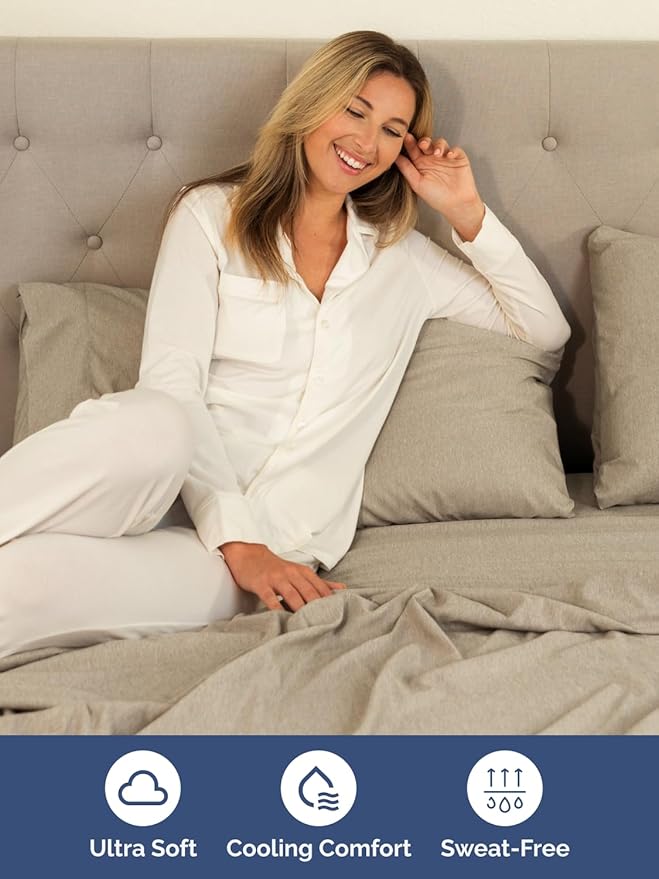 Extra Deep King Sheet Set - 6 Piece Breathable and Cooling Sheets - Hotel Luxury Bed Sheets Set - Easy Fit - Soft, Wrinkle Free and Comfy Sheets Set - Heathered Beige Sheet Set with Extra Deep Pockets