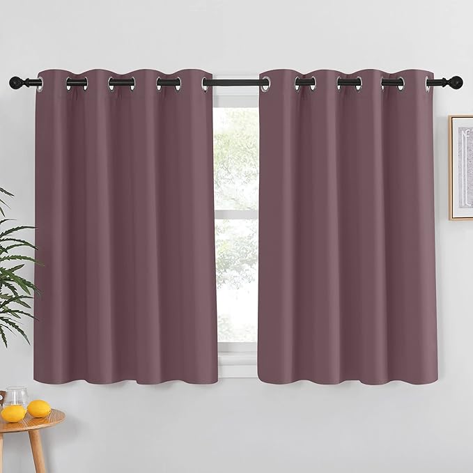 NICETOWN Short Blackout Curtains for Bathroom - Sound Reducing Window Treatment Thermal Insulated Grommet Vertical Drapes for Kitchen/Cafe/Nursery, Dry Rose, 1 Panel, W52 x L45