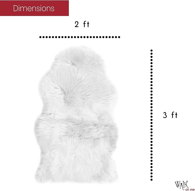 Walk on Me White Faux Fur Sheepskin Rug - Ultra Soft, Super Thick, Fluffy, Washable 2x3 Feet Pelt for Living Room, Bedroom, Office - Acrylic, Latex Backing, Non-Slip