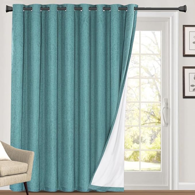 PrinceDeco Blackout Curtains for Sliding Glass Doors Teal Blue Black Out Curtains Blackout Curtains for Bedroom Energy-Efficient Temperature Regulators Patio Door Curtains 100X84 Inches