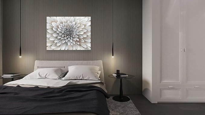 Floral Wall Art in Neutral White Color Modern Abstract Canvas Painting Large Home Decor Framed Boho Artwork Dahlia Flower Picture for Living Room Bathroom Bedroom Home Office