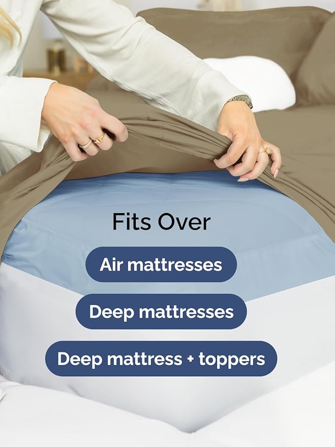 Extra Deep Full Sheet Set - 6 Piece Breathable and Cooling Sheets - Hotel Luxury Bed Sheets Set - Easy & Secure Fit - Soft, Wrinkle Free and Comfy Sheets Set - Khaki Sheet Set with Extra Deep Pockets