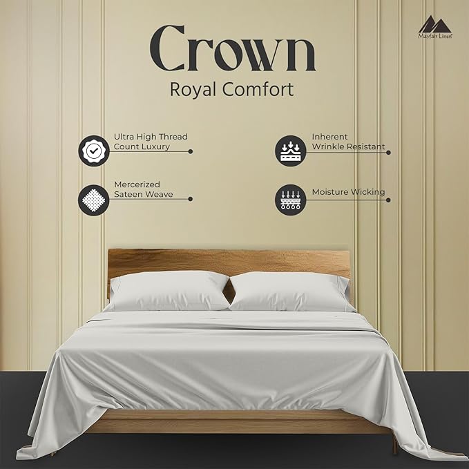 Mayfair Linen 100% Egyptian Cotton King Pillow Cases Set of 2 - Luxury 2000 Series King Size Pillowcases, Soft Cooling Breathable, Envelope Closure Hotel Quality Pillowcase (21 x 41, Light Grey)