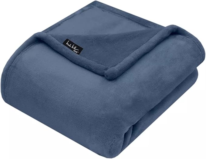 Nicole Miller Oversized Plush Fleece Throw Blanket – Ultra Soft, Lightweight & Cozy – 60" x 70" Warm Flannel Blanket for Couch, Bed & Travel – Machine Washable (Vintage-Blue)