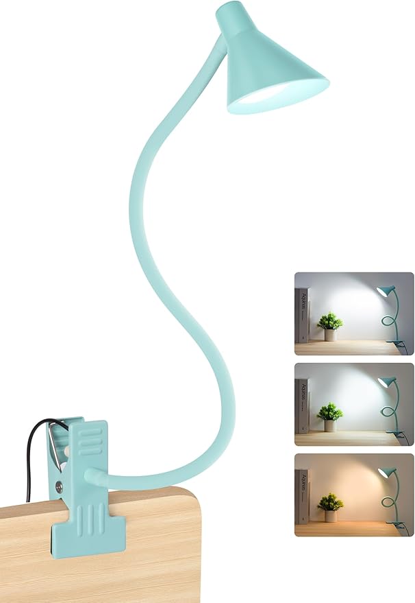 Clip on Light USB Reading Light, Eye Care Dimmable Reading Lamp Flexible Gooseneck Clip on Lamp for Bed Headboard Desk Bedside Dorm - Teal