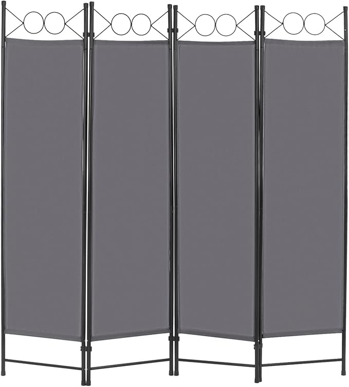 4 Panel Room Divider 6FT Steel Frame Screen Folding Privacy Divider Freestanding Partition for Home Office Bedroom (Grey)