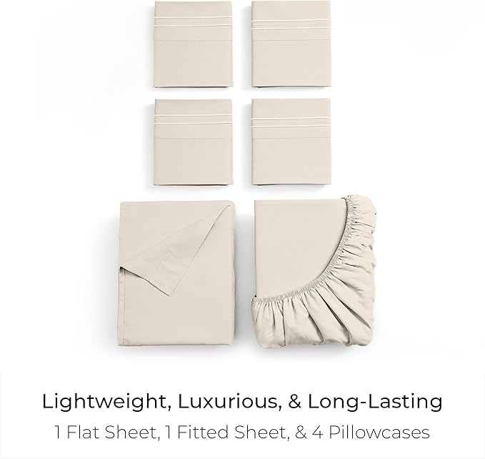 Mellanni King Sheet Set - 6-Piece Iconic Collection Bedding, (Including 4 Pillowcases), 21-Inch Extra Deep Pocket, Easy Care, Ultra Soft, Cooling Sheets, Brushed Microfiber - Golden Ivory
