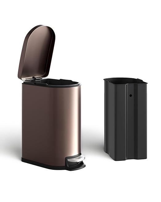 GarveeHome 13 Gal & 2.6 Gal Trash Can Combo Set, Kitchen Trash Can and Bathroom Trash Bin with Lid, Step-On Rustproof Garbage Bin with Inner Bucket, Brown