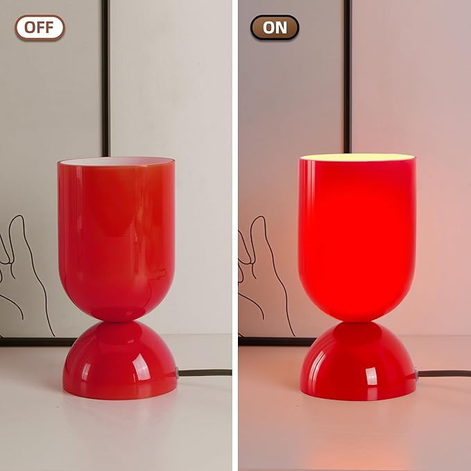 8.9'' Modern Glass Table Lamp, Dimmable Bedside & Desk Lamp for Living Room and Bedroom, UL Listed Nightstand Lamp with Dome Base, Home Decor for Office, Dorm, Side Table, Glossy Red