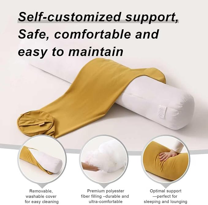 Bolster Pillow for Bed – Long Round Body Pillow for Adults, Cuddle Pillow for Sleeping, Full-Length Support,39.37 x 7.87 Inches,Honey Yellow