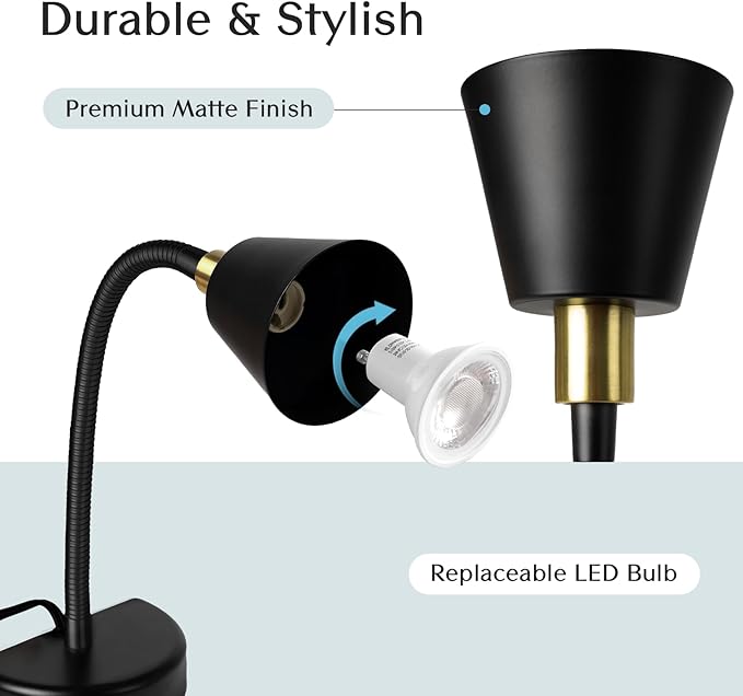Solfres Patented Innovative Design Headboard Reading Light. No Drilling Golden Book Light for Bedtime Reading. Dimmable LED Book Reading Lamp with Bulb. Movable & Flexible, Black and Golden