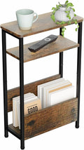 THUMEYE 7.1" Narrow Side Table for Small Spaces, 3 Tier Small End Table with Magazine Holder, Slim/Skinny Nightstand/Bedside Table for Living Room, Bedroom, 15.4" L x 24.2" H