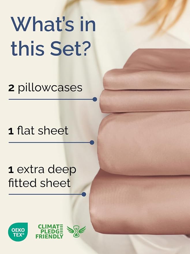 Extra Deep Twin Sheet Set - 4 Piece Breathable and Cooling Sheets - Hotel Luxury Bed Sheets Set - Easy & Secure Fit - Soft, Wrinkle Free and Comfy Sheets Set - Mauve Sheet Set with Extra Deep Pockets