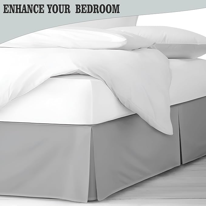 Pleated Bed Skirt King Size, 14" Drop with Platform Design for Secure Fit, Split Corners, Wrinkle-Resistant Microfiber for Modern Stylish Look, Tailored Bedding for Hotel Luxury - Light Grey