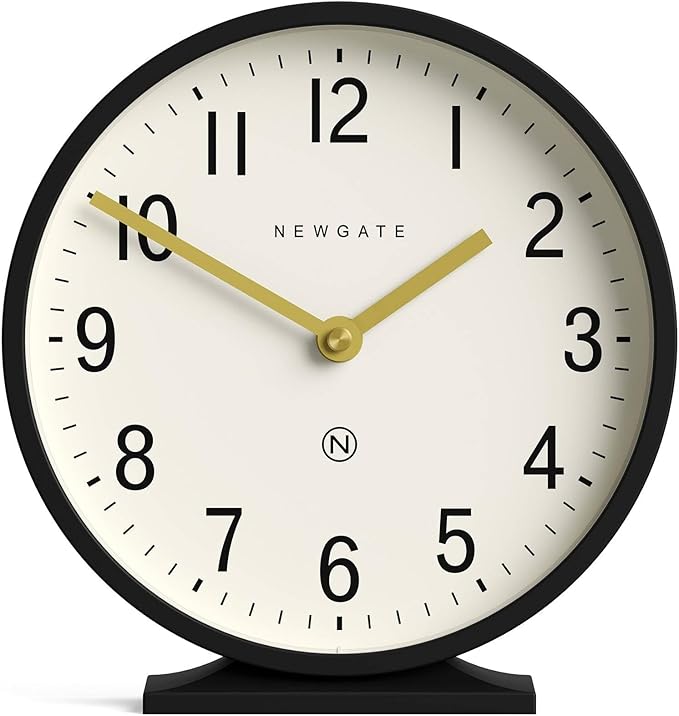 NEWGATE® Q Mantel Clock | Modern Classic Round Mantel Clock | Black | Contemporary Style for Mantel, Desk, Table, Shelf or Bedside