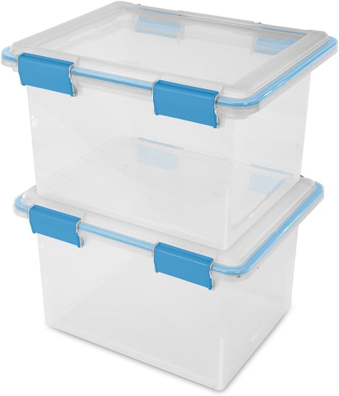 Sterilite 16-Pack Gasket Box, Weather-Resistant Storage Bins with Latching Lids, 32 Quart - Heavy-Duty Organizing Containers for Closet, Bathroom, and Office