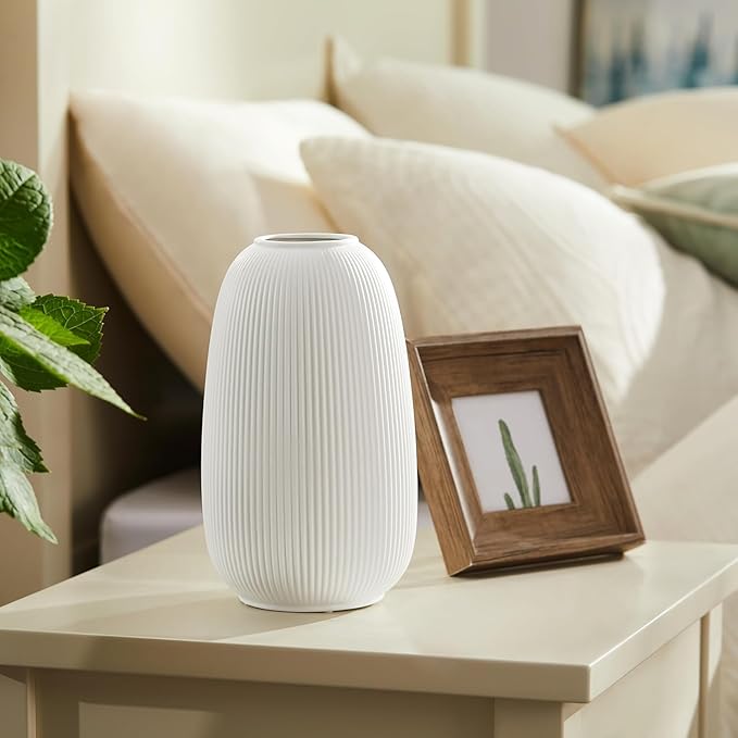 RONDURE 9.5" Modern Ceramic Table Lamp, Fully Dimmable Modern Bedside Lamps for Bedroom, Living Room and Nightstand, White Translucent Ceramic Shade, Warm Ambient Lighting, Corded, Bulb Included