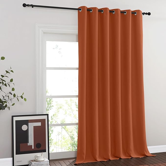 NICETOWN Room Divider Curtain 132 Inches Long, Wide Blackout Sliding Door Curtain for Bedroom, Room Darkening Privacy Window Curtain for Patio Door (1 Panel Set, Burnt Orange, 80 x 132 Inch)
