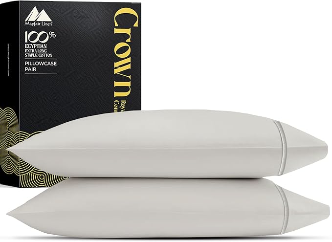 Mayfair Linen 100% Egyptian Cotton King Pillow Cases Set of 2 - Luxury 2000 Series King Size Pillowcases, Soft Cooling Breathable, Envelope Closure Hotel Quality Pillowcase (21 x 41, Light Grey)