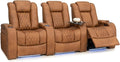 Seatcraft Diamante Zero-Gravity CoolZero Italian Leather Home Theater Seating, Power Headrest, Power Recline, Row of 3, Tawny