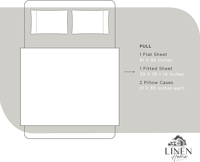 Linen Home 100% Cotton Percale Sheets Full Size, White, Deep Pocket, 4 Pieces Set - 1 Flat, 1 Deep Pocket Fitted Sheet and 2 Pillowcases, Crisp Cool and Strong Bed Linen