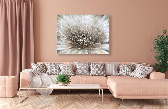 RICHSPACE ARTS Flower Wall Art in Neutral Beige Color Modern Rustic Farmhouse Canvas Decor Hanging Framed Artwork Chrysanthemum Floral Picture White Grey Painting Print for Bathroom Bedroom Living