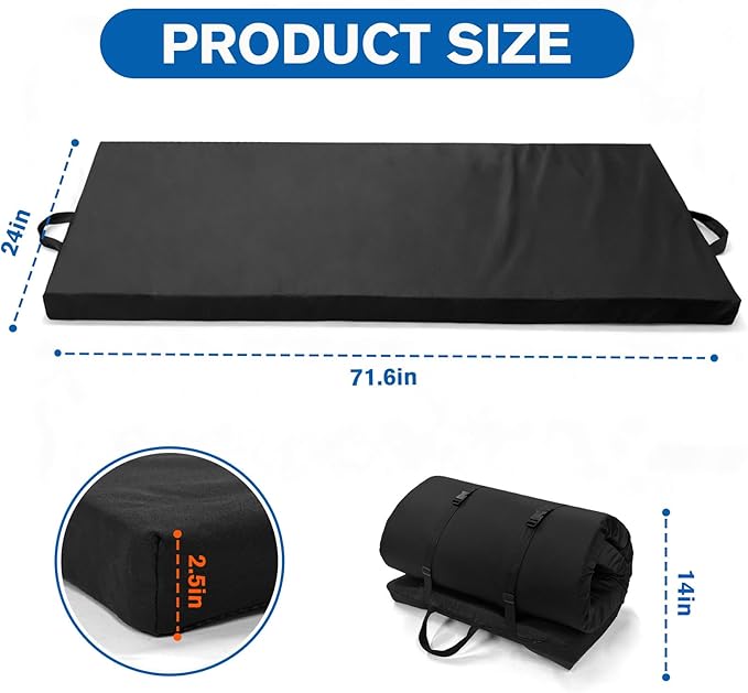 Bedside Fall Mats for Elderly 2.5 Inch Rollable High Density Foam Floor Mats 71.6 * 24 Inch Waterproof Non Slip Protection Mat for Elderly, Handicap, Senior