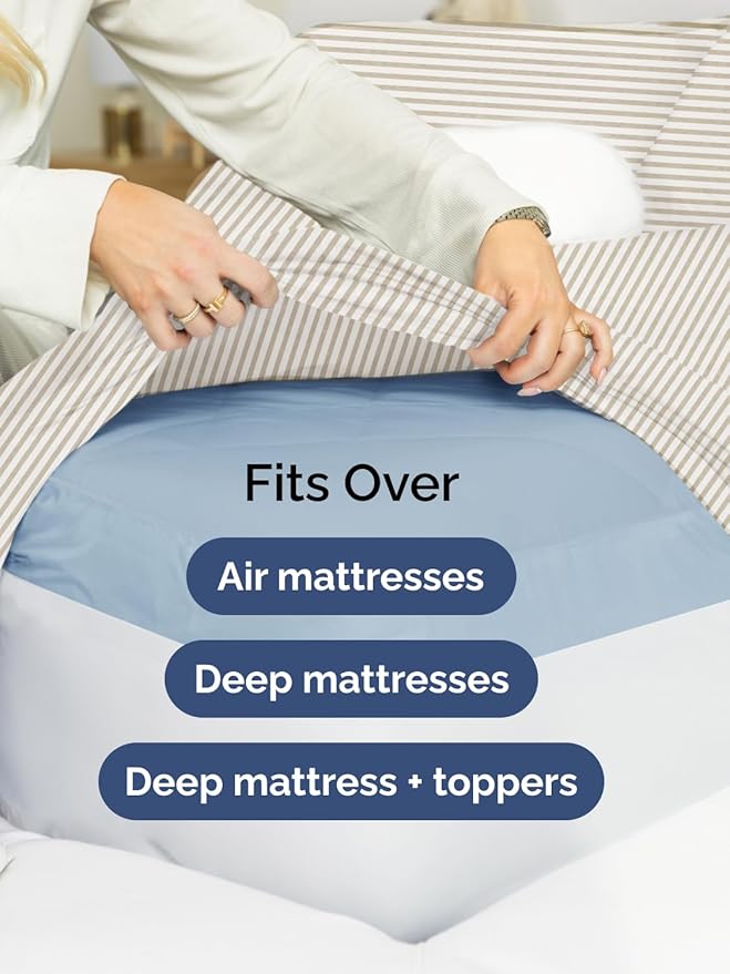 Extra Deep Split King Sheet Set - 7 Piece Breathable & Cooling Sheets - Hotel Luxury Bed Sheets Set - Easy Fit - Soft, Wrinkle Free & Comfy Sheets Set - Beige Striped Sheet Set w/Extra Deep Pockets