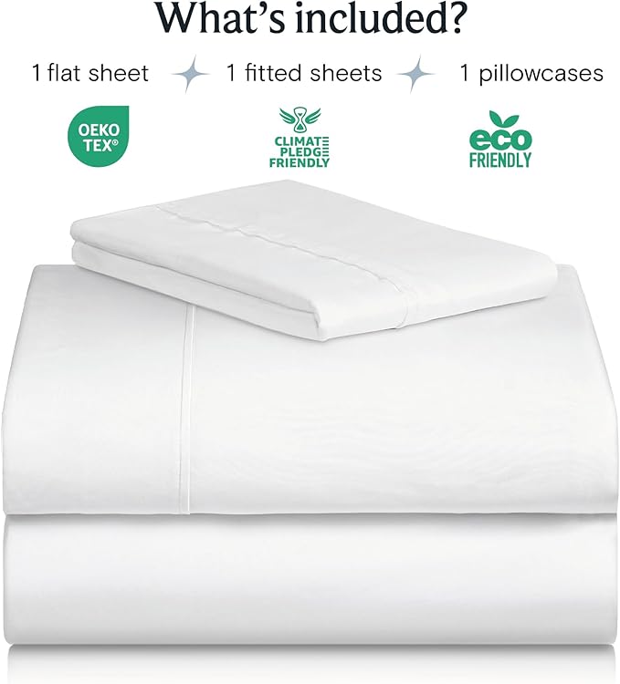 LuxClub 3 PC Twin Sheet Set, Deep Pockets Wrinkle Free Cooling Bed Sheets Hotel Bedding for Women, Men, Kids & Teens, Includes 1 Fitted Sheet, 1 Flat Sheet and 1 Pillowcase-Silky Soft White