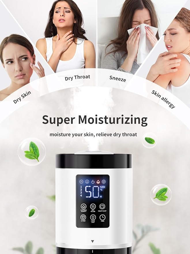 8L Humidifiers for Bedroom, 30dB Quiet, 500ft² Coverage, 60H Runtime, Top Fill, 3-in-1 Humidifier Large Room & Essential Oil Diffuser & Ambient Light, Sleep Mode, 16H Timer, Auto Shutoff Protection