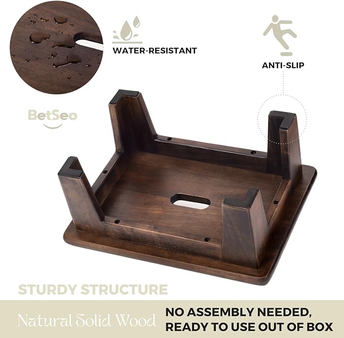 Wooden Step Stool (16.5" D x 12" W x 6.5" H) No Assembly Needed, Bed Steps for High Beds for Adults - Natural Solid Wood One Step Stool, Heavy Duty- Holds up to 600Lbs- Perfect Safety (Walnut Color)