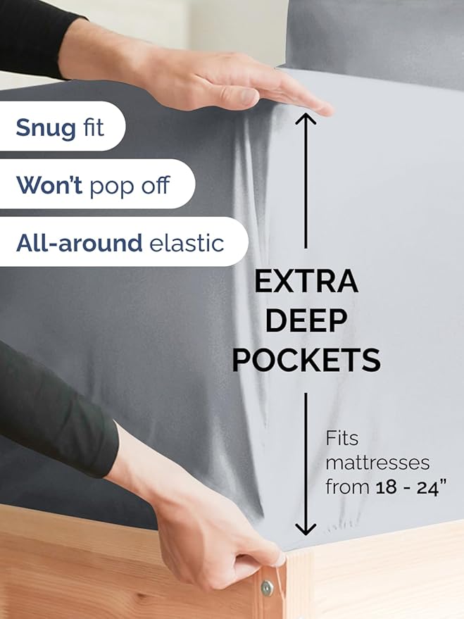 Extra Deep Twin Sheet Set - 4 Piece Breathable & Cooling Sheets - Hotel Luxury Bed Sheets Set - Easy & Secure Fit - Soft, Wrinkle Free & Comfy Sheets Set - Steel Blue Sheet Set with Extra Deep Pockets