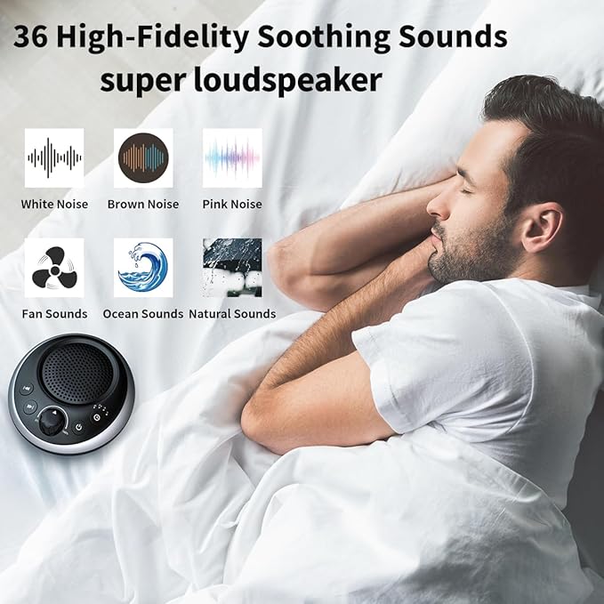 Rechargeable Portable Brown Noise Machine 2000mAH Large Battery Sound White Noise Machine 30 Soothing Sounds for Baby Kids Adults Sleep Machine Auto-Off Timer for Travel Camping and Home