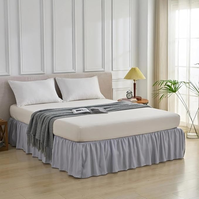 Bed Skirt Full Size Ruffled Bed Skirt with Split Corners, Full Bed Skirts 14 Inch Drop with Platform, 14'' Full, Silver Gray