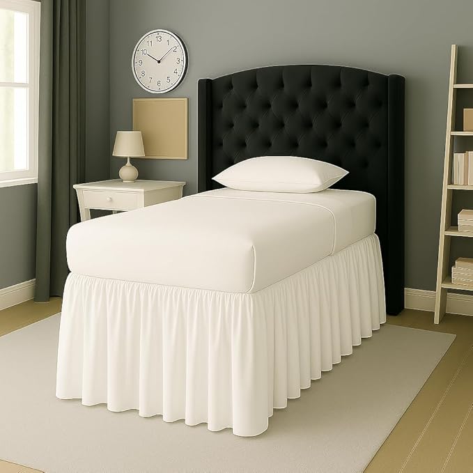 Cottingon Dorm Bed Skirt Twin XL 36" with Split Corners, 100% Microfiber Soft and Stylish, College Room Essential, Extra Long Dust Ruffle for Extended Beds, White