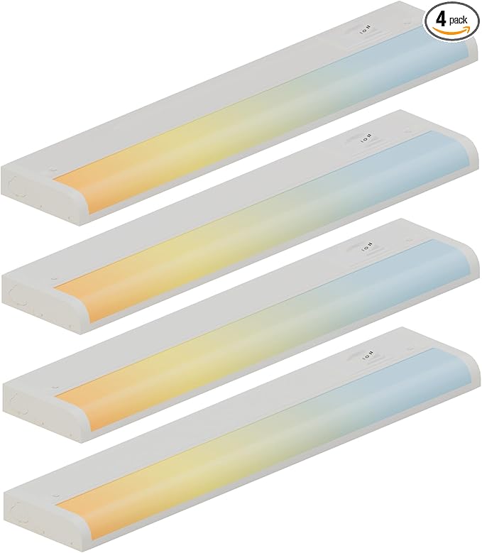 ZAGO 18 Inch LED Hardwired Under Cabinet Lighting with Clamp Connector, 5CCT Switchable, Undercounter Led Lights for Kitchen, 120V, 9W, 620-750LM, ETL & Damp Rated, White, 4 Packs