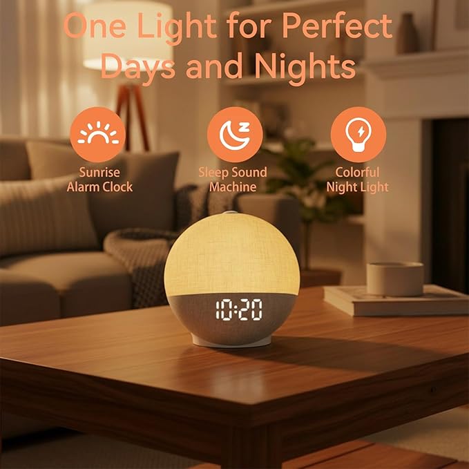 Sunrise Alarm Clock with Sound Machine, Natural Wake Up Light with Night Light, 30 Sleep Sounds, White Noise Machine Alarm Clocks for Bedrooms, Heavy Sleepers